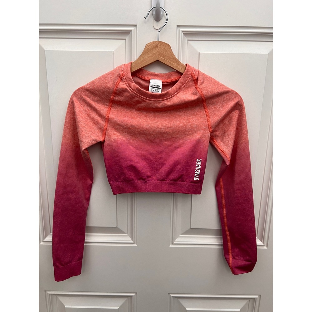 Gymshark‎ Adapt Ombre Seamless Long Sleeve Crop Top Pink Orange XS GLCT4121